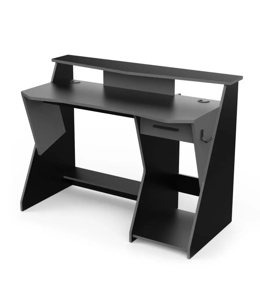 SCRIVANIA "GAMING" NERA CON PORTACUFFIE E PASSACAVI, 123,5X59,8X90,2 CM